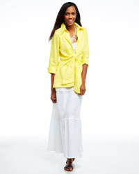 Neiman Marcus Linen Tie Front Blouse Yellow