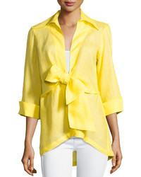 Neiman Marcus Linen Tie Front Blouse Yellow