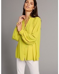 Marks and Spencer Pleated V Neck Long Sleeve Blouse