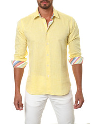 Jared Lang Long Sleeve Contrast Trim Linen Shirt