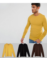ASOS DESIGN Extreme Muscle Fit Long Sleeve T Shirt 3 Pack Save