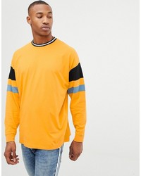 ASOS DESIGN Oversized Longline Long Sleeve T Shirt With Colour Blocking In Yellow