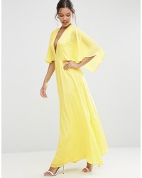 Asos Deep Plunge Cape Sleeve Maxi Dress