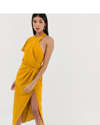 Asos Tall Asos Design Tall Asymmetric Neckline Drape Detail Midi Dress