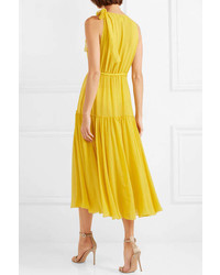 Giambattista Valli Bow Embellished Silk Georgette Midi Dress Yellow