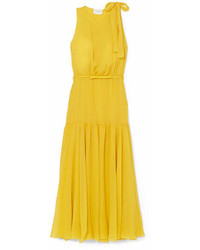 Giambattista Valli Bow Embellished Silk Georgette Midi Dress Yellow