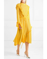 Preen Line Deanna Ruffled Georgette Midi Dress Yellow