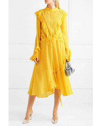 Preen Line Deanna Ruffled Georgette Midi Dress Yellow