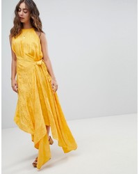 ASOS DESIGN Drape Midi Dress With Tab Side In Soft Jacquard