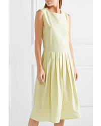 Mansur Gavriel Pleated Silk And Cotton Blend Midi Dress Pastel Yellow