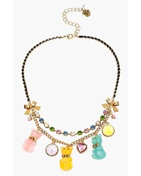 Betsey Johnson Vintage Bow Charm Necklace Yellow Multi Gold