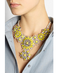 Valentino Fluoro Flowers Crystal And Satin Bib Necklace