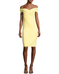 Theia Off The Shoulder Sweetheart Cocktail Dress Yellow