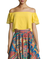Alice + Olivia Whit Cropped Off The Shoulder Top Yellow