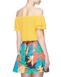 Alice + Olivia Whit Ruffle Off Shoulder Silk Cropped Top