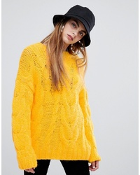Bershka Oversized Cable Jumper In Yellow