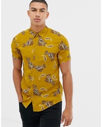New Look Regular Fit Paisley Print Shirt In Mustard