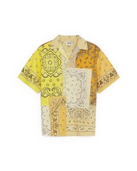 Kenzo Patchwork Bandana Print Short Sleeve Button Up Shirt In Golden Yellow At Nordstrom