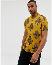 ASOS DESIGN Regular Fit Shirt In Mustard Paisley Print