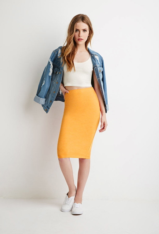 yellow pencil skirt