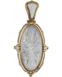 Konstantino Oval Carved Mother Of Pearl Citrine Cross Pendant Enhancer