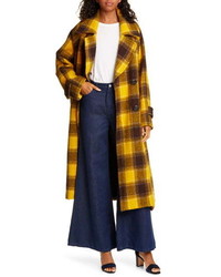 Sea Amber Plaid Double Breasted Wool Coat