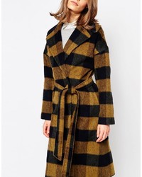 Helene Berman Mustard Shadow Check Coat With Oversized Collar