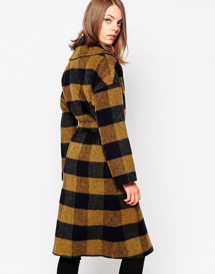 Helene Berman Mustard Shadow Check Coat With Oversized Collar, $127 ...