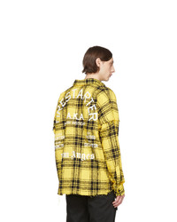 Palm Angels Yellow And Black Check Fireer Overshirt