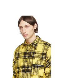 Palm Angels Yellow And Black Check Fireer Overshirt