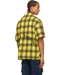 Palm Angels Yellow Black Curved Logo Bowling Short Sleeve Shirt