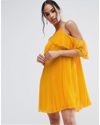 Asos Double Layer Cold Shoulder Pleated Mini Dress