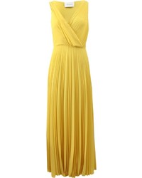 Yellow Pleated Evening Dress