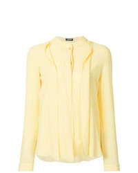 Yellow Pleated Long Sleeve Blouse