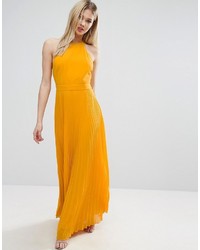 Asos Halter Neck Pleated Maxi Dress With Open Back