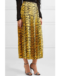 RIXO Tina Pleated Tiger Print Silk De Chine Skirt