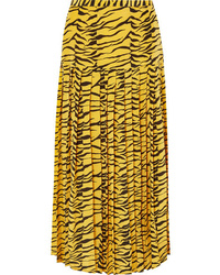 RIXO Tina Pleated Tiger Print Silk De Chine Skirt