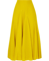 Yellow Pleated Silk Midi Skirt