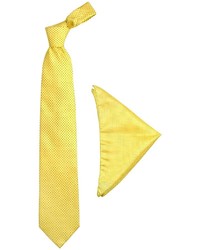 Forzieri Yellow Mini Blue Polkadot Printed Silk Tie Pocket Square
