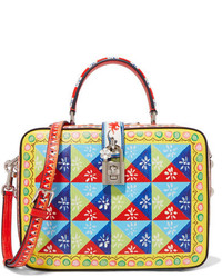 Dolce & Gabbana Dolce Printed Textured Leather Shoulder Bag Yellow