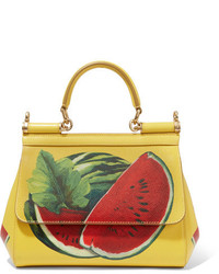 Dolce & Gabbana Sicily Mini Printed Textured Leather Shoulder Bag Yellow