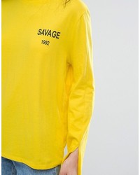 Daisy Street Long Sleeve Skate Top With Savage Print And Split Sleeve