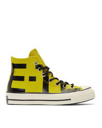 Yellow Print Canvas High Top Sneakers