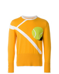 Thom Browne Classic Crewneck Pullover With Tennis Ball Intarsia In Cashmere