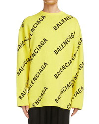 Balenciaga Logo Intarsia Oversize Crewneck Sweater