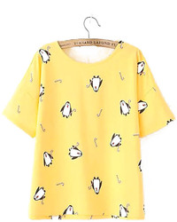 Yellow Print Crew-neck T-shirt