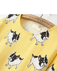 Dip Hem Dog Print Yellow T Shirt