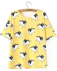 Dip Hem Dog Print Yellow T Shirt
