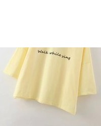 Letters Print Loose Yellow T Shirt