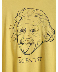 Yellow Letters Einstein Print Hollow Asymmetrical T Shirt